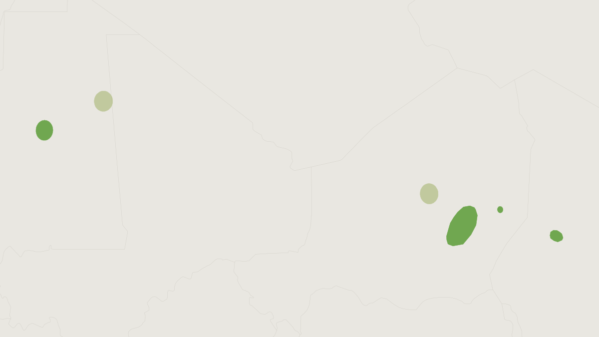 Range map of the Addax (Addax nasomaculatus) covering Algeria, Chad and Egypt