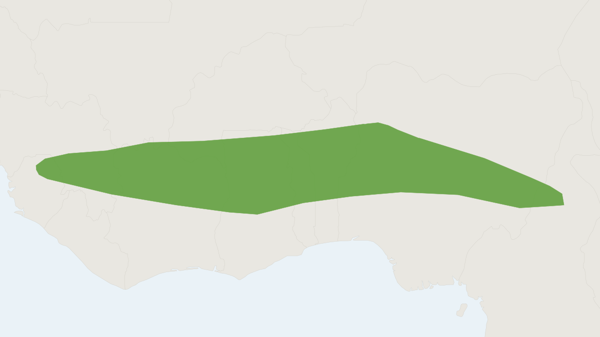 Range map of the Aellen's Pipistrelle (Pipistrellus inexspectatus)