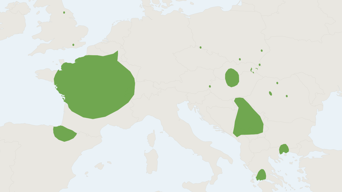 Range map of the Alcathoe Whiskered Bat (Myotis alcathoe)