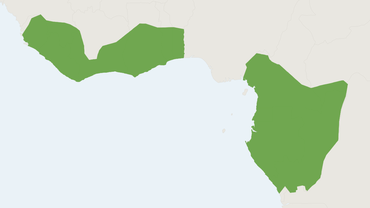 Range map of the Allen's Hylomyscus (Hylomyscus alleni)