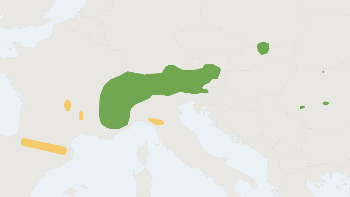 Range map of the Alpine Marmot (Marmota marmota) covering Austria, France and Germany