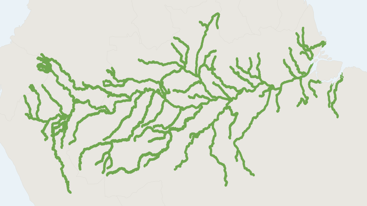 Range map of the Amazonian Manatee (Trichechus inunguis) covering Brazil, Colombia and Ecuador