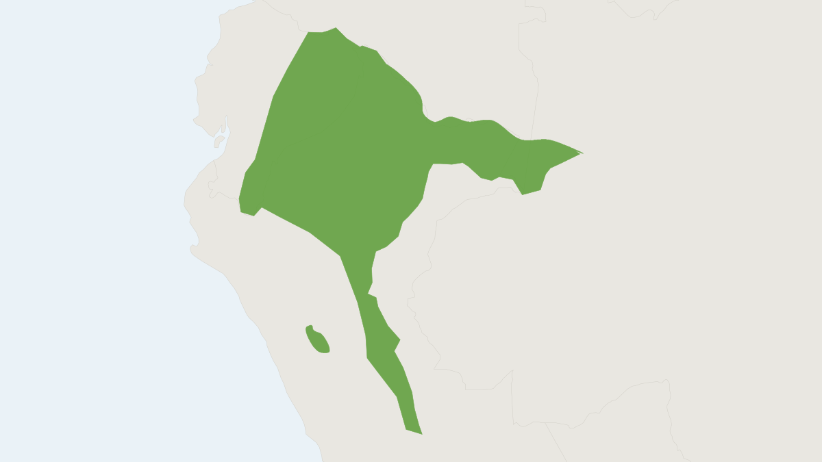 Range map of the Andean White-fronted Capuchin (Cebus yuracus) covering Colombia, Ecuador and Peru