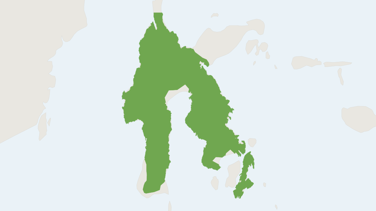 Range map of the Andrew's Hill Rat (Bunomys andrewsi) covering Indonesia