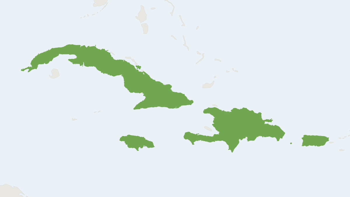 Range map of the Antillean Ghost-faced Bat (Mormoops blainvillei)