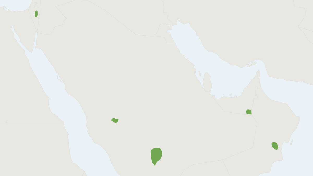 Range map of the Arabian Oryx (Oryx leucoryx) covering Iraq, Israel and Jordan