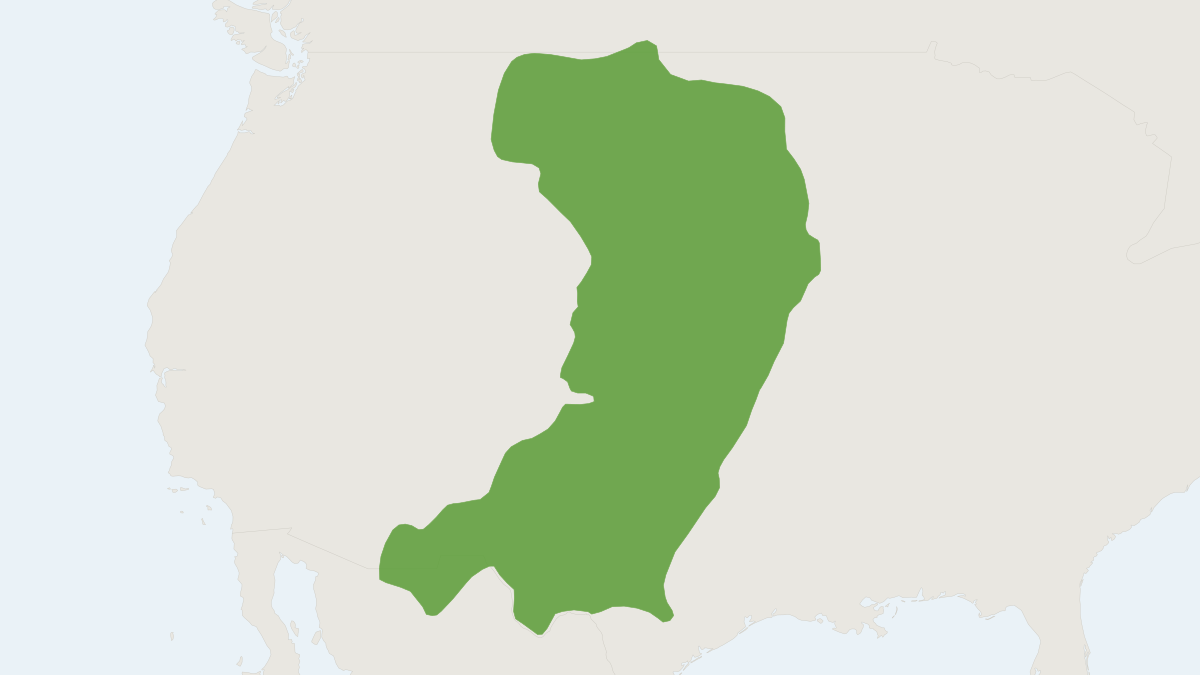Range map of the Black-tailed Prairie Dog (Cynomys ludovicianus) covering Canada, Mexico and United States
