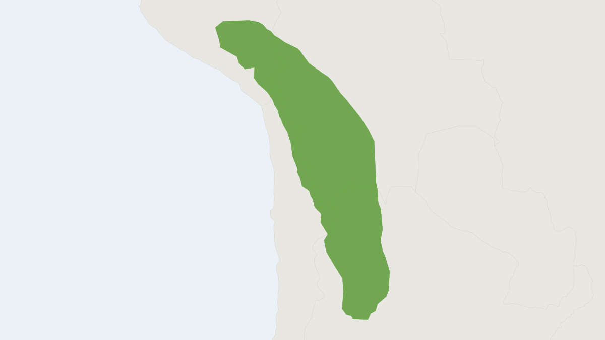 Range map of the Ashy Chinchilla Rat (Abrocoma cinerea)