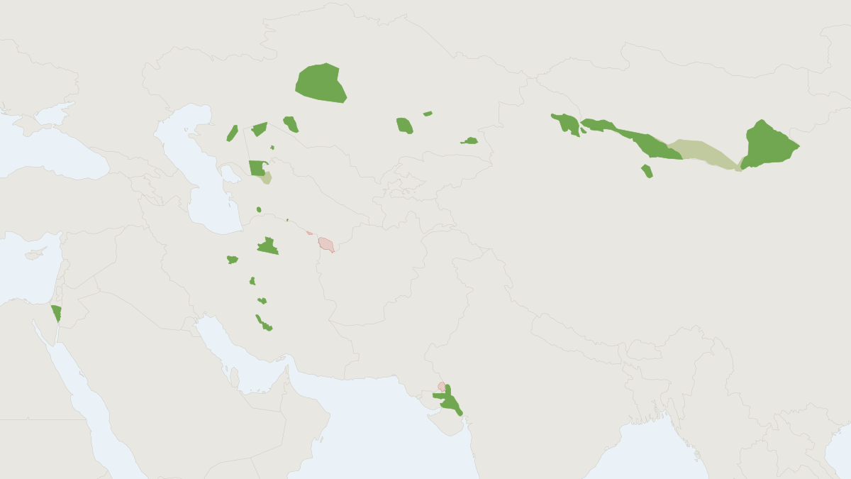Range map of the Asiatic Wild Ass (Equus hemionus) covering China, India and Iran