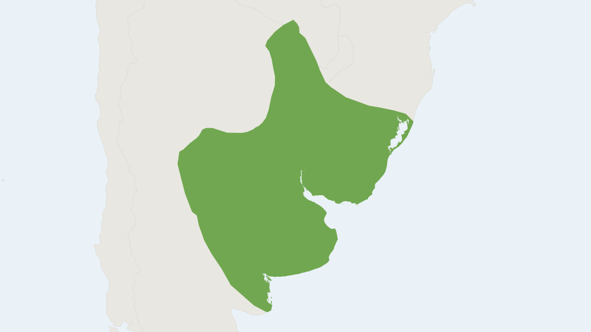 Range map of the Azara's Grass Mouse (Akodon azarae) covering Argentina, Brazil and Paraguay