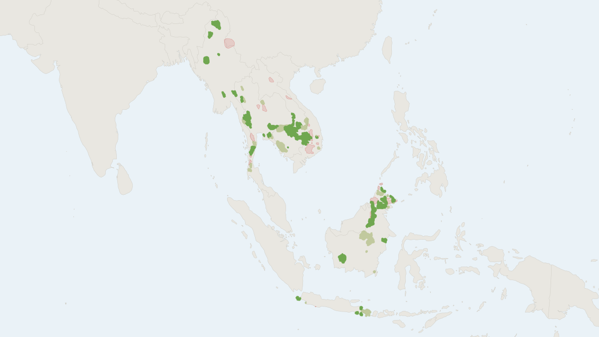 Range map of the Banteng (Bos javanicus) covering Australia, Cambodia and Indonesia
