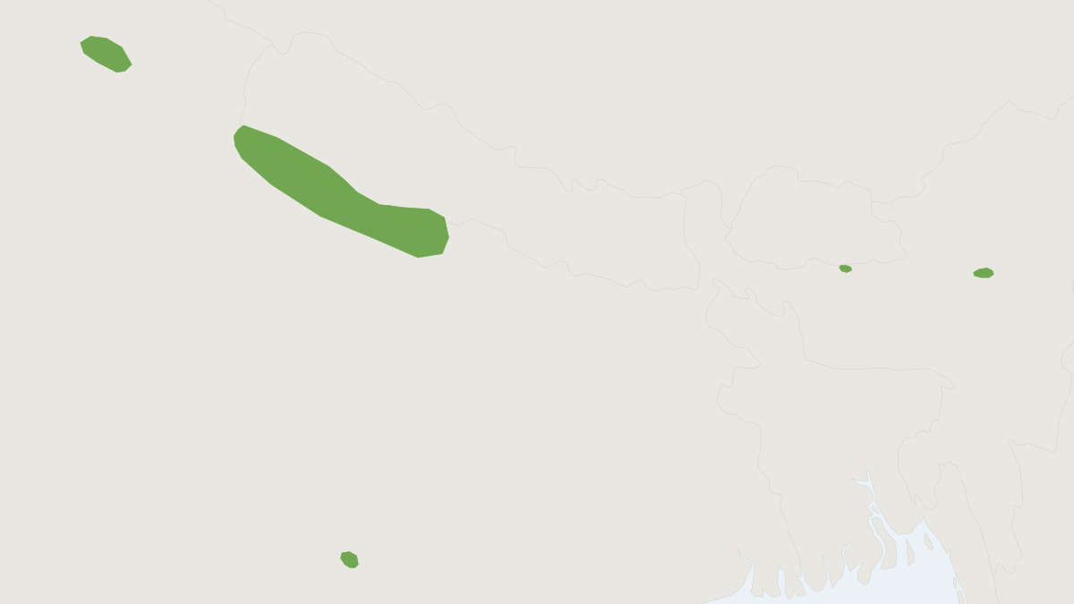 Range map of the Barasingha (Rucervus duvaucelii) covering India, Nepal and Pakistan