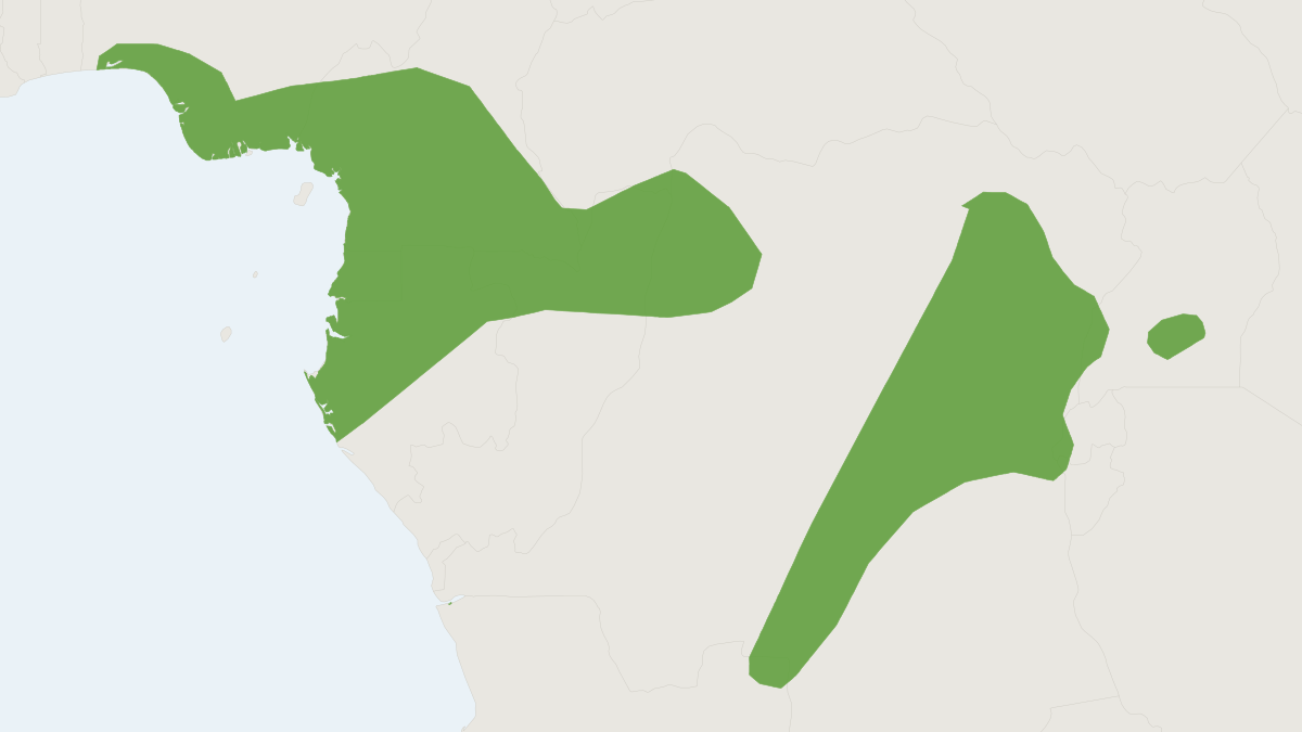 Range map of the Big-eared Swamp Rat (Malacomys longipes)