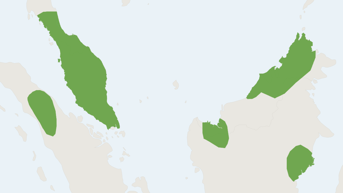 Range map of the Black Flying Squirrel (Aeromys tephromelas) covering Brunei, Indonesia and Malaysia