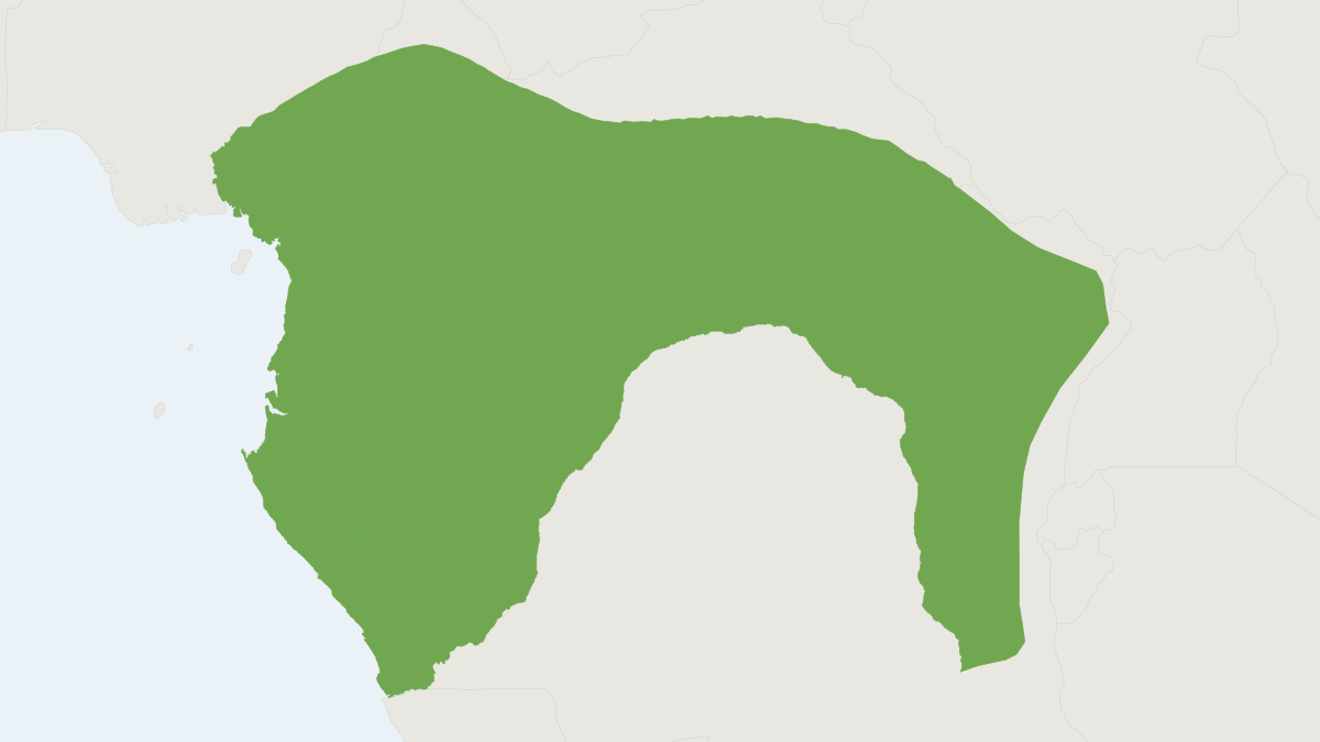 Range map of the Black-legged Mongoose (Bdeogale nigripes)