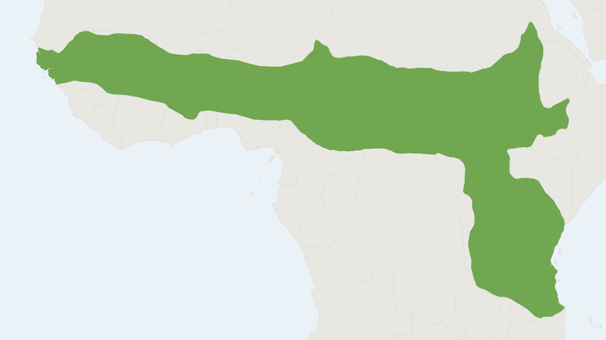 Range map of the Bohor Reedbuck (Redunca redunca)