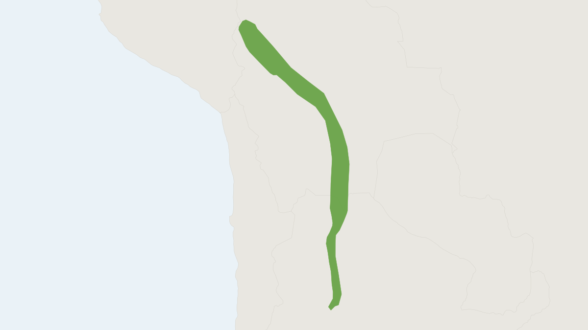Range map of the Bolivian Vesper Mouse (Calomys boliviae) covering Argentina, Bolivia and Chile