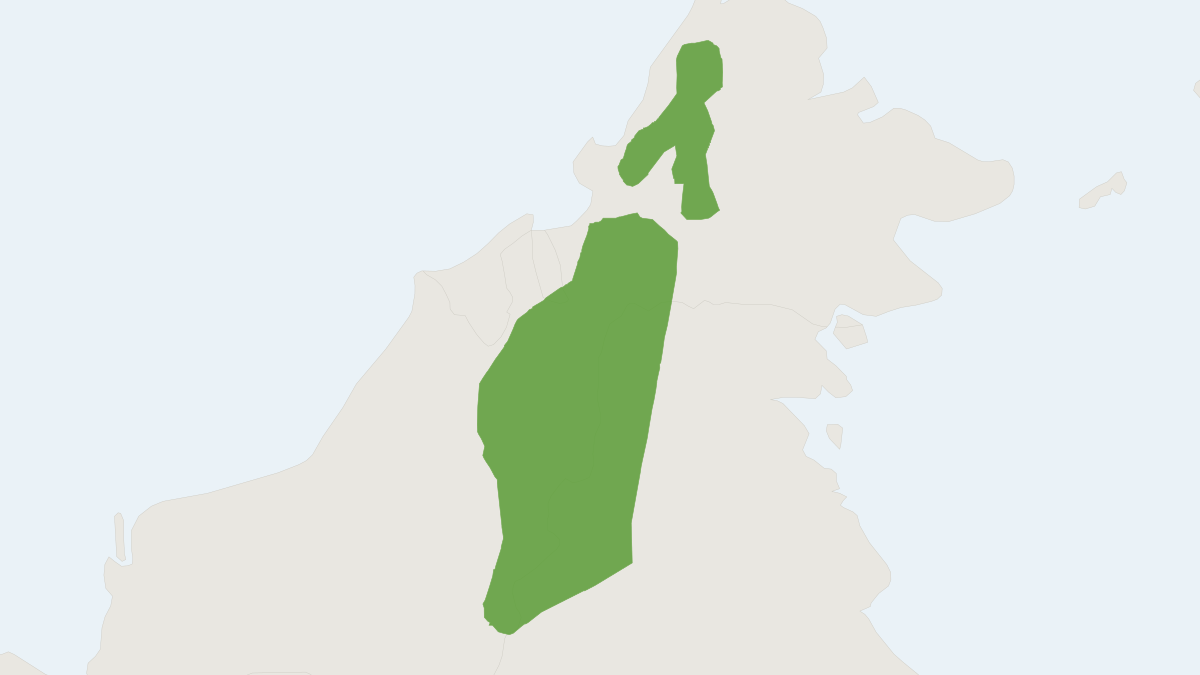 Range map of the Borneo Black-banded Squirrel (Callosciurus orestes) covering Brunei, Indonesia and Malaysia