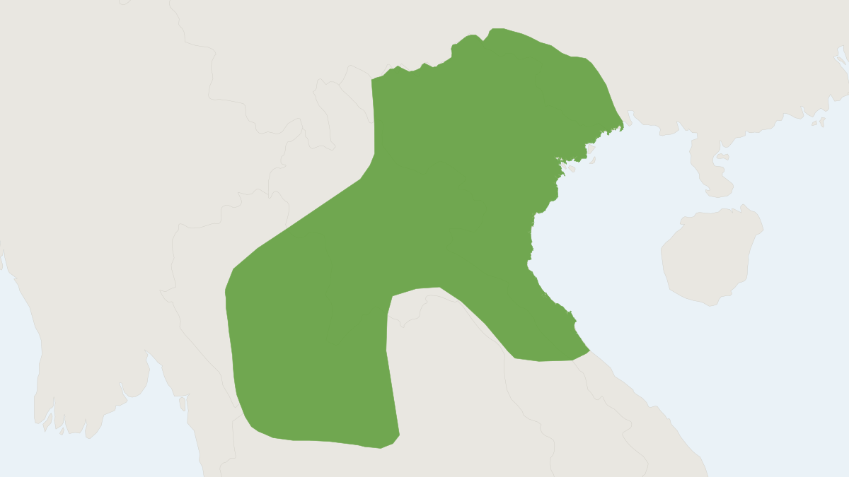 Range map of the Bourret's Horseshoe Bat (Rhinolophus paradoxolophus)