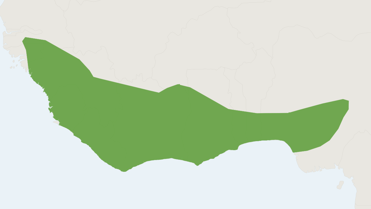 Range map of the Buettikofer's Epauletted Fruit Bat (Epomops buettikoferi)