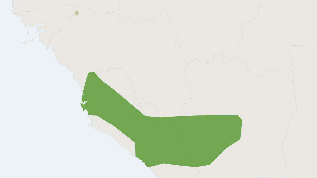 Range map of the Bunting's Thicket Rat (Grammomys buntingi)