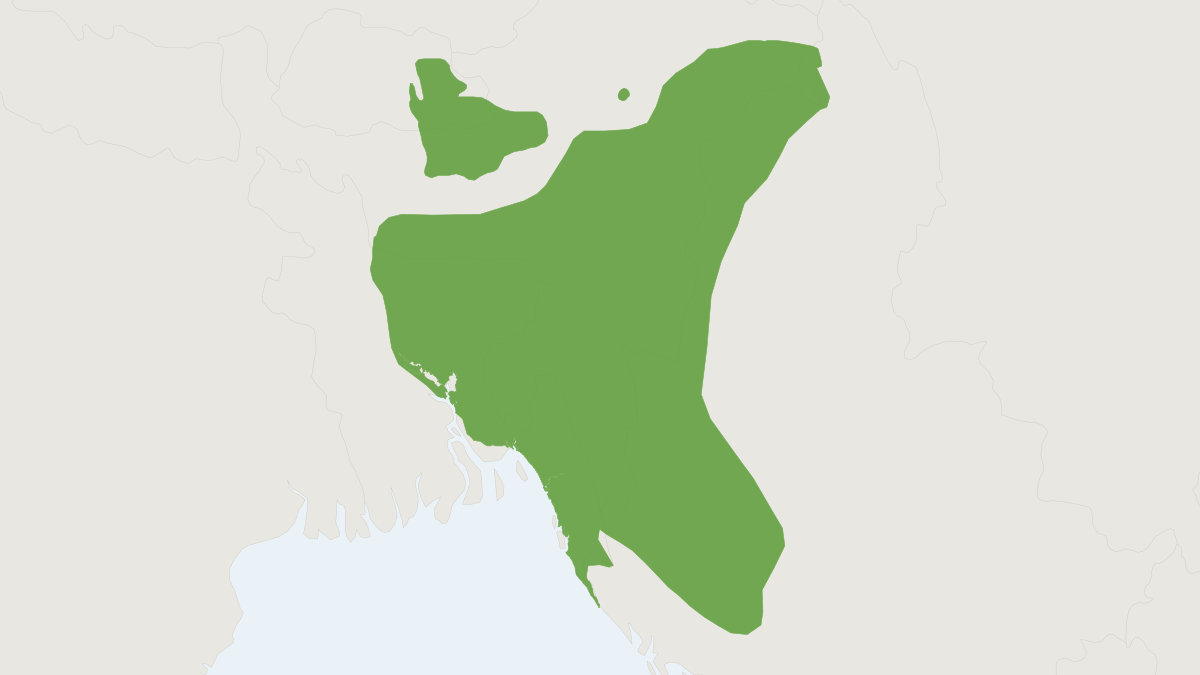 Range map of the Capped Langur (Trachypithecus pileatus)