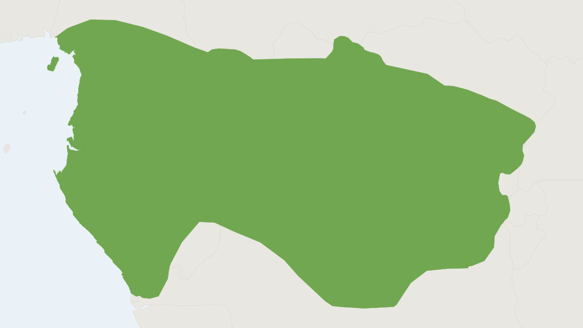 Range map of the Central African Oyan (Poiana richardsonii)