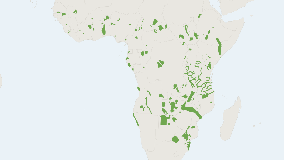 Range map of the Common Hippopotamus (Hippopotamus amphibius) covering Botswana, Egypt and Kenya