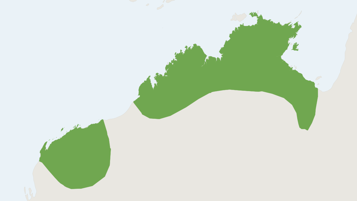 Range map of the Common Sheath-tailed Bat (Taphozous georgianus)