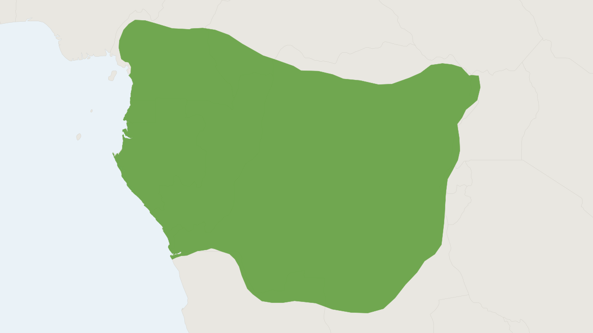 Range map of the Congo Clawless Otter (Aonyx congicus) covering Angola, Burundi and Cameroon