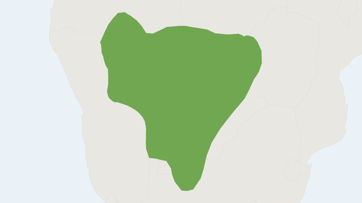Range map of the Damara Mole Rat (Fukomys damarensis) covering Botswana, Namibia and South Africa