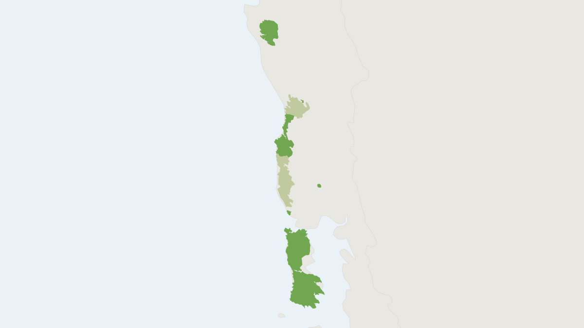 Range map of the Darwin's Fox (Lycalopex fulvipes)