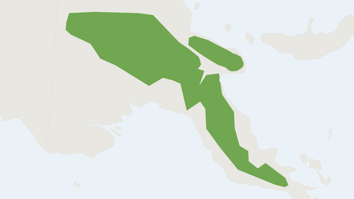 Range map of the De Vis's Woolly Rat (Mallomys aroaensis)