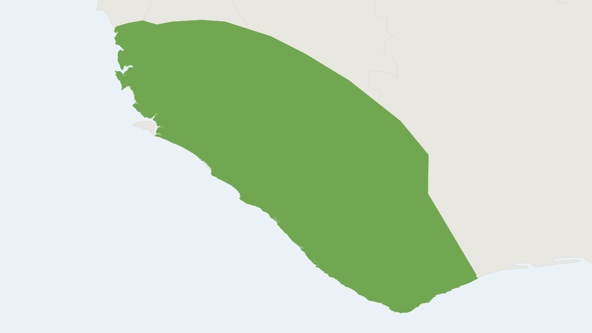Range map of the Diana Monkey (Cercopithecus diana) covering Ghana, Guinea and Ivory Coast