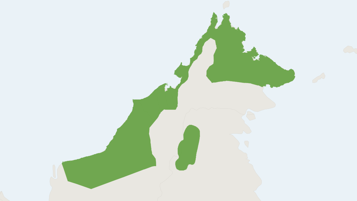 Range map of the Ear-spot Squirrel (Callosciurus adamsi) covering Indonesia and Malaysia