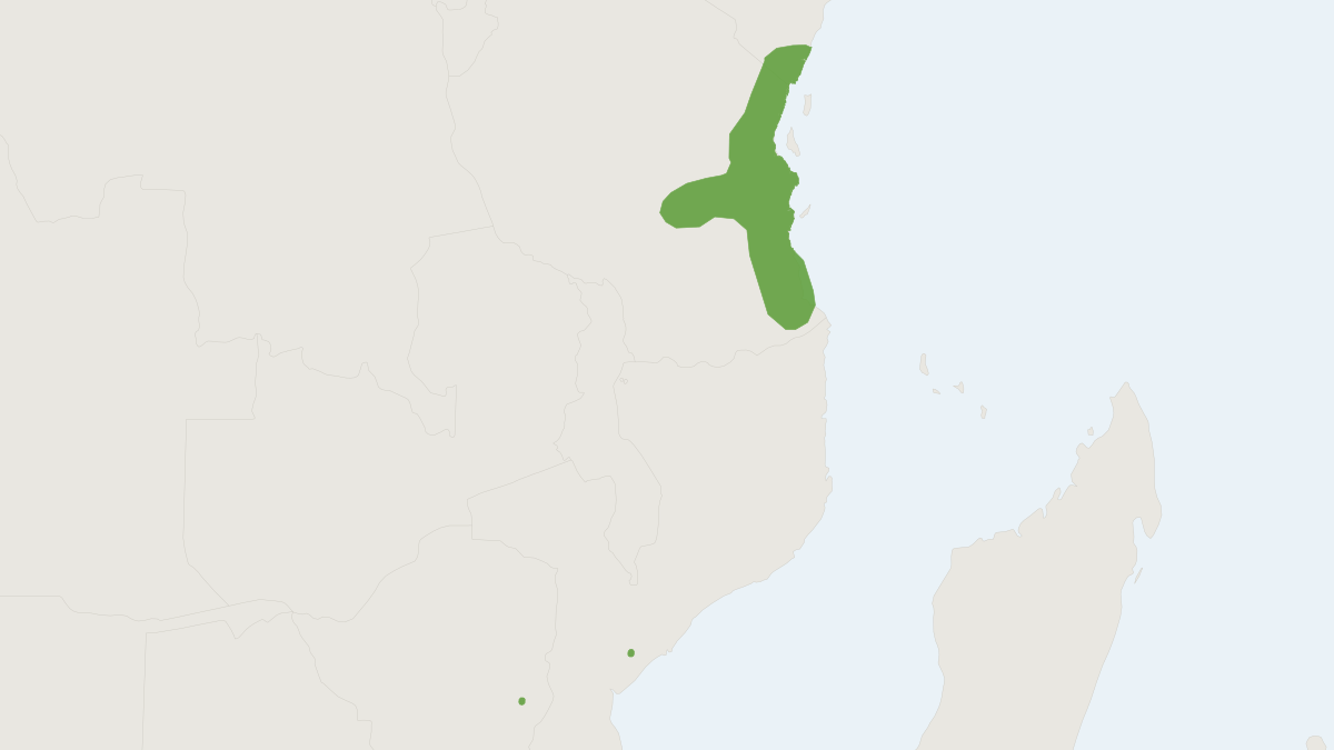 Range map of the East African Little Collared Fruit Bat (Myonycteris relicta)
