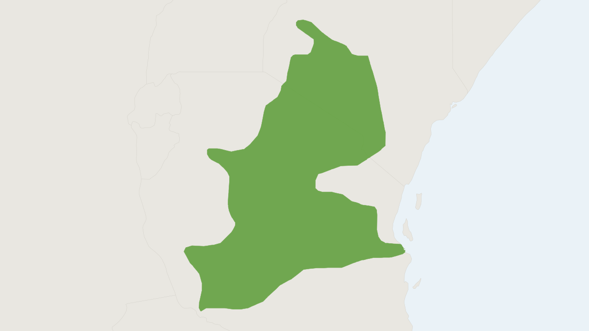 Range map of the East African Spring-hare (Pedetes surdaster)