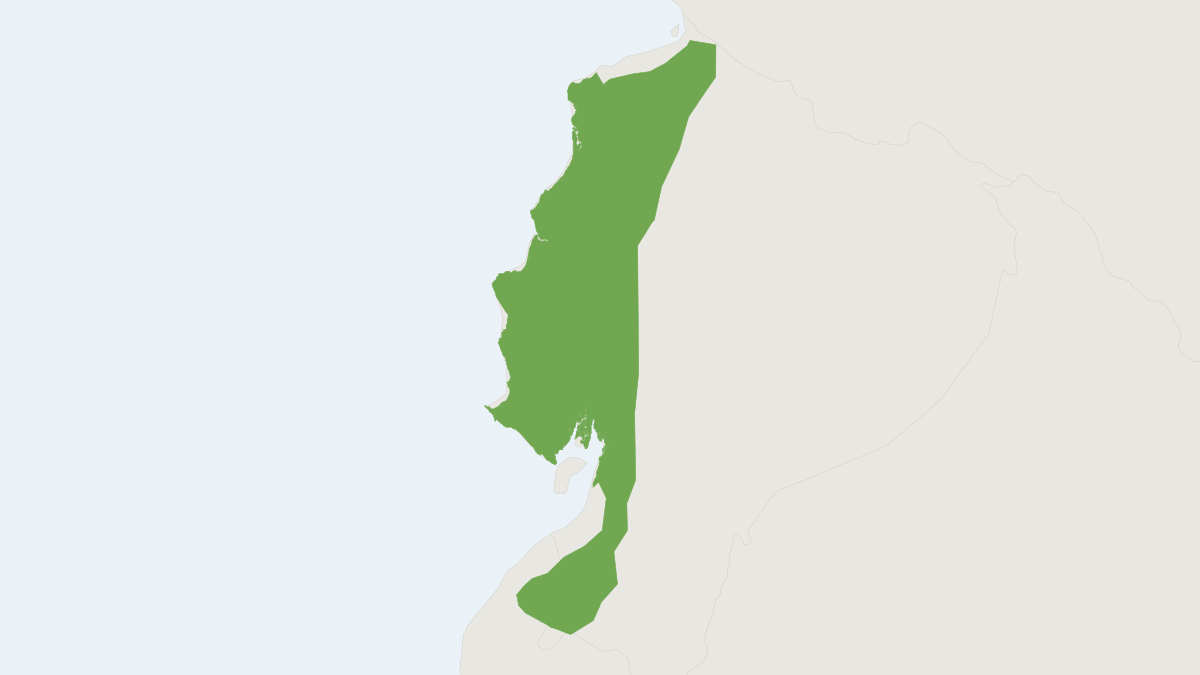 Range map of the Ecuadorian White-fronted Capuchin (Cebus aequatorialis) covering Ecuador and Peru