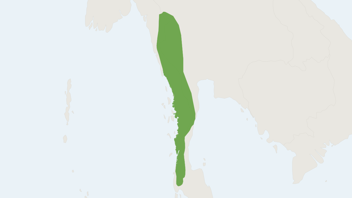Range map of the Fea's Muntjac (Muntiacus feae)