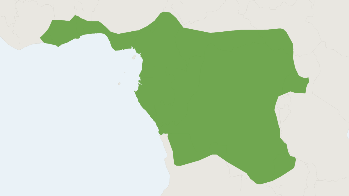 Range map of the Franquet's Epauletted Fruit Bat (Epomops franqueti)