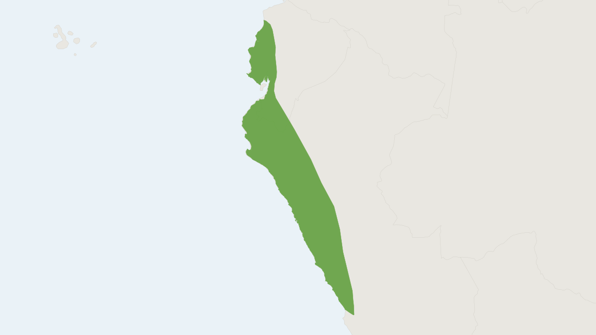 Range map of the Fraternal Fruit-eating Bat (Artibeus fraterculus) covering Ecuador and Peru