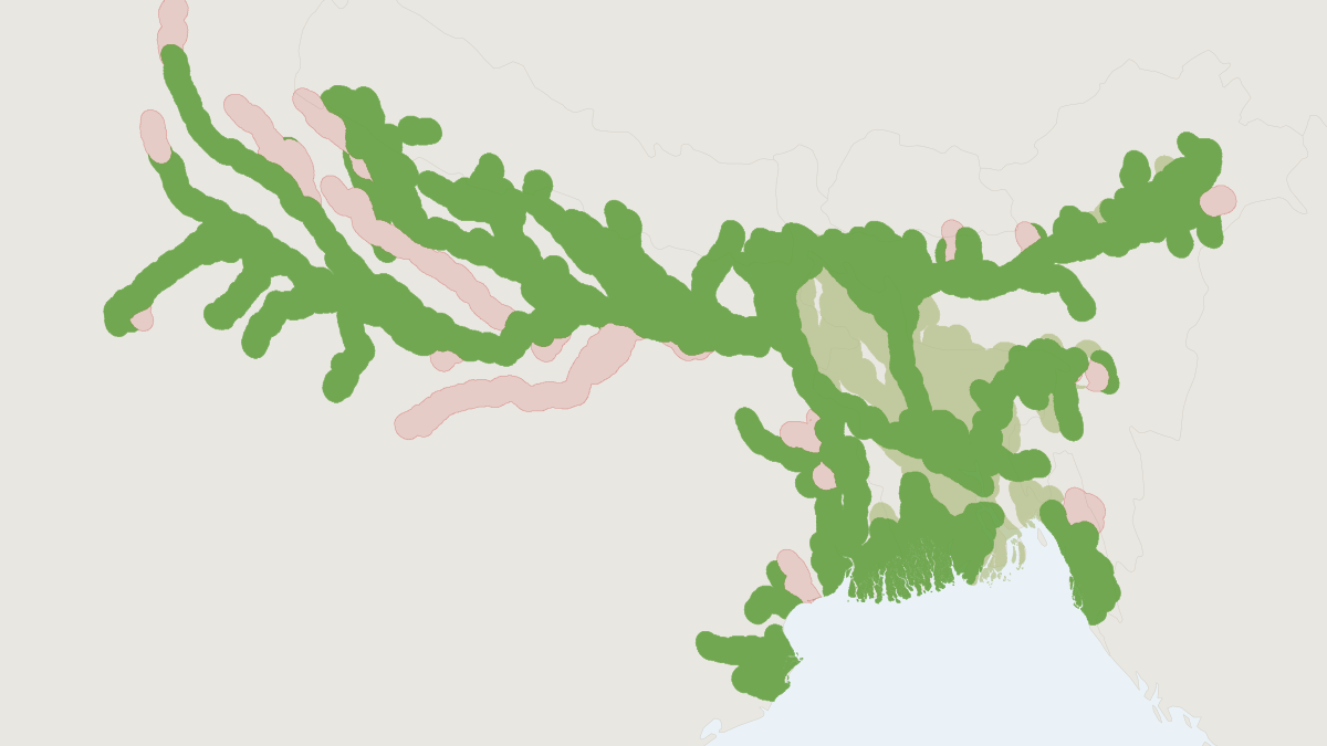 Range map of the Ganges River Dolphin (Platanista gangetica)