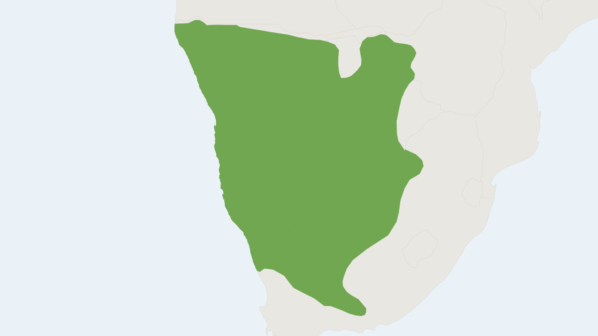 Range map of the Gemsbok (Oryx gazella) covering Angola, Botswana and Namibia