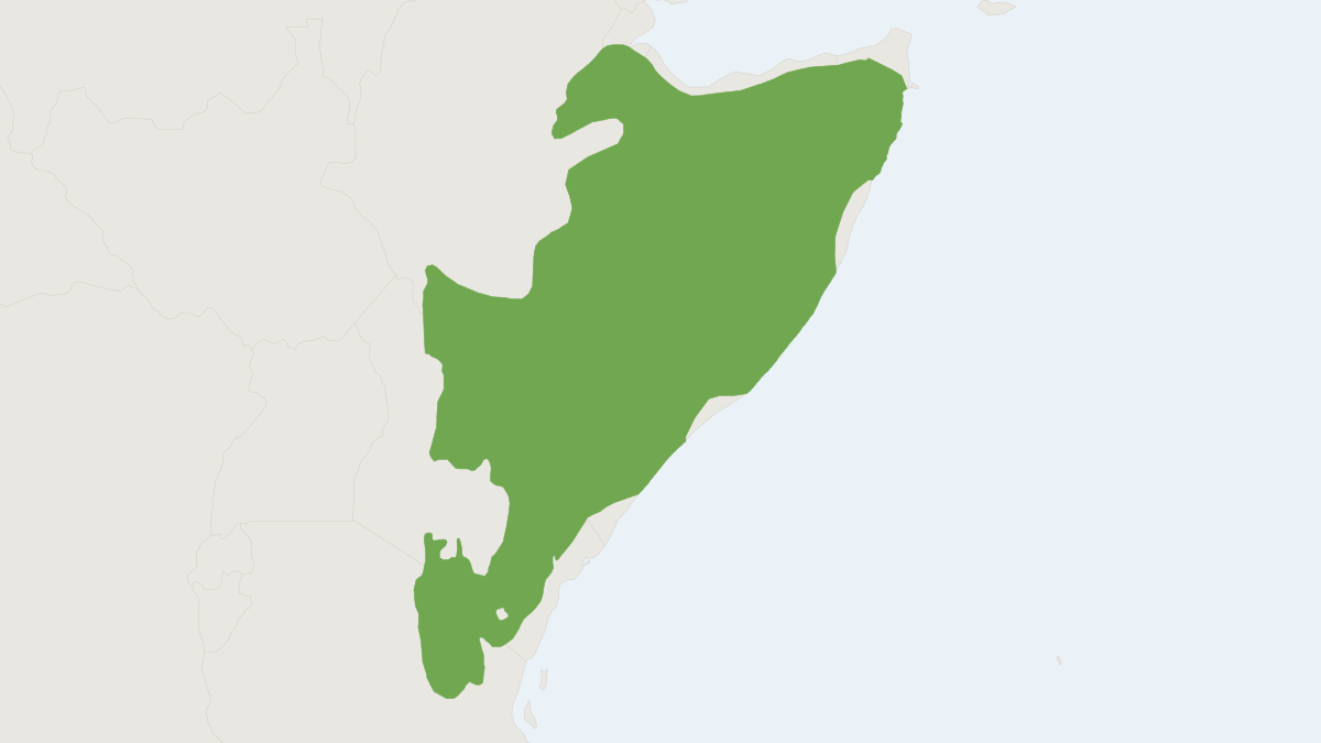 Range map of the Gerenuk (Litocranius walleri) covering Ethiopia, Kenya and Somalia