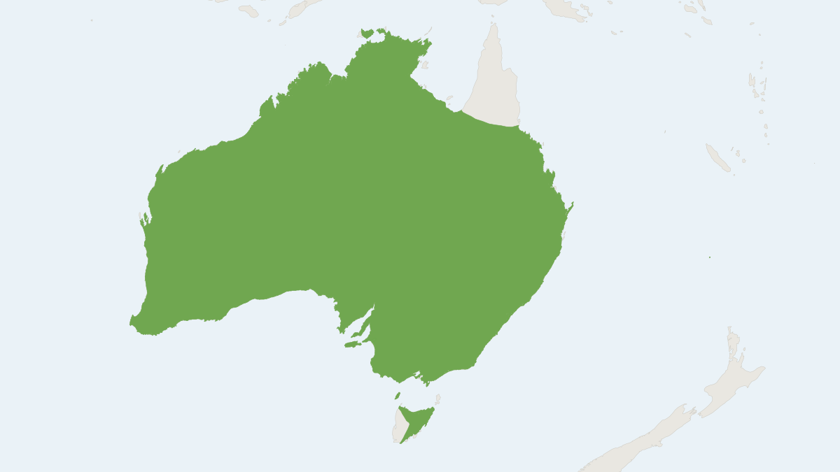 Range map of the Gould's Wattled Bat (Chalinolobus gouldii) covering Australia, Indonesia and Papua New Guinea