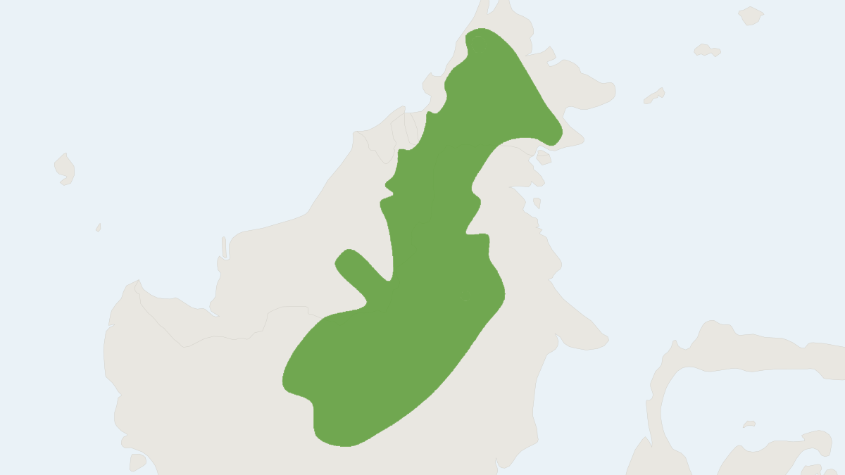 Range map of the Gray-bellied Pencil-tailed Tree Mouse (Chiropodomys muroides) covering Indonesia and Malaysia
