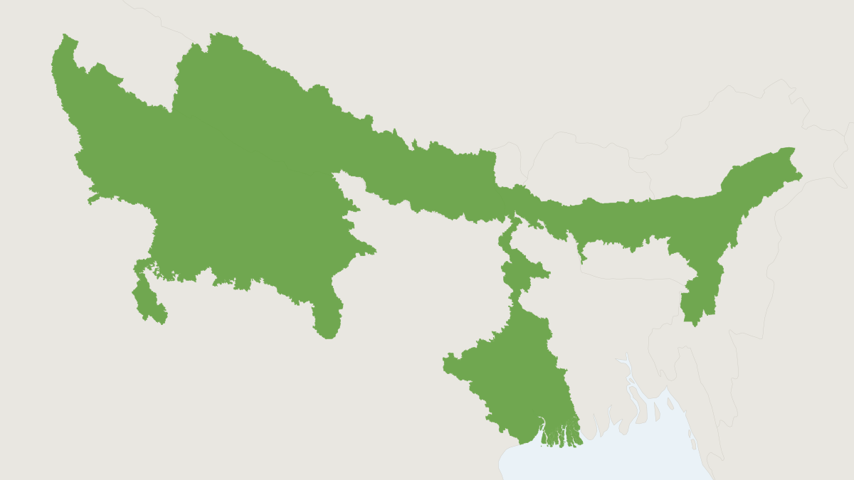 Range map of the Greater One-horned Rhino (Rhinoceros unicornis) covering India and Nepal
