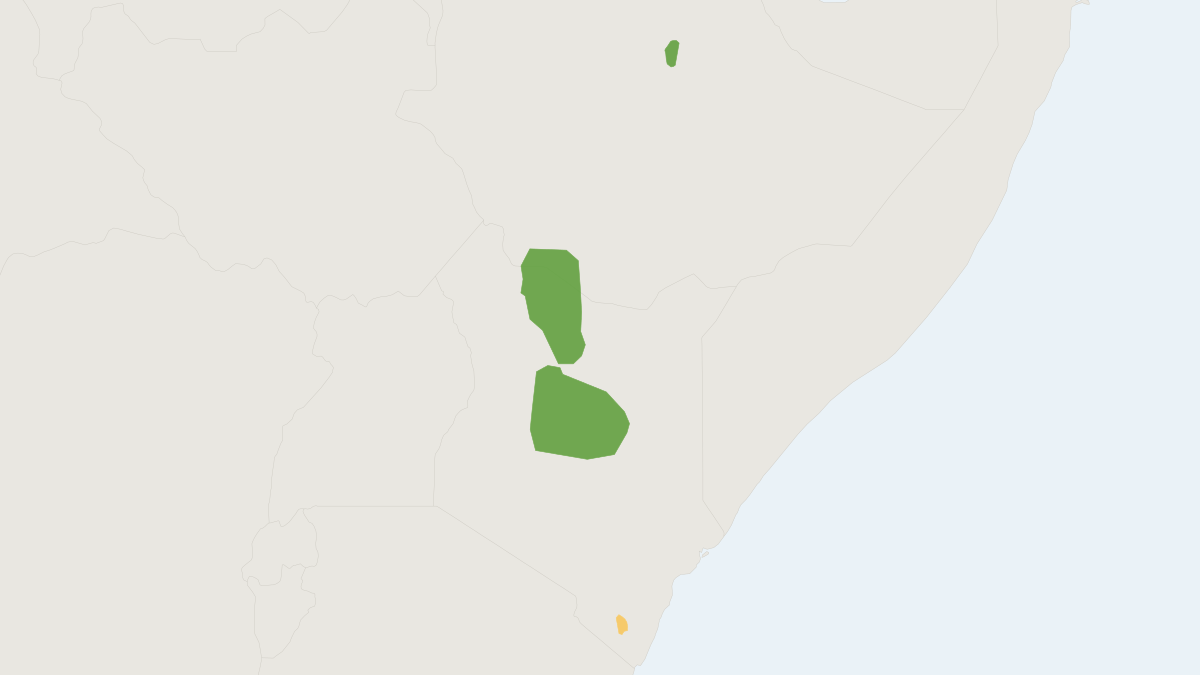 Range map of the Grevy's Zebra (Equus grevyi) covering Djibouti, Ethiopia and Kenya
