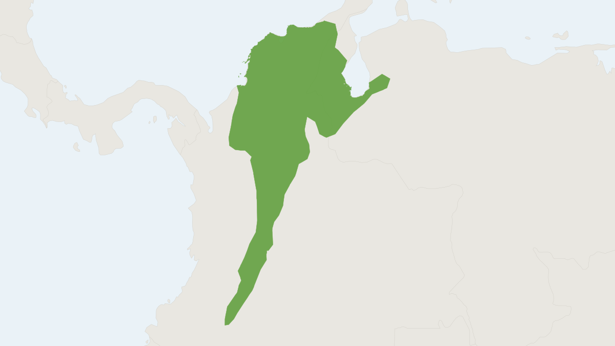 Range map of the Grey-handed Night Monkey (Aotus griseimembra) covering Colombia and Venezuela