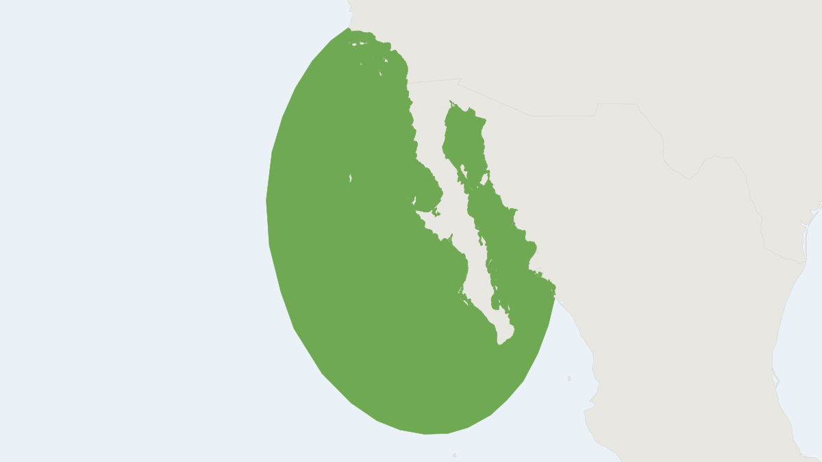 Range map of the Guadalupe Fur Seal (Arctocephalus townsendi) covering Canada, Mexico and United States